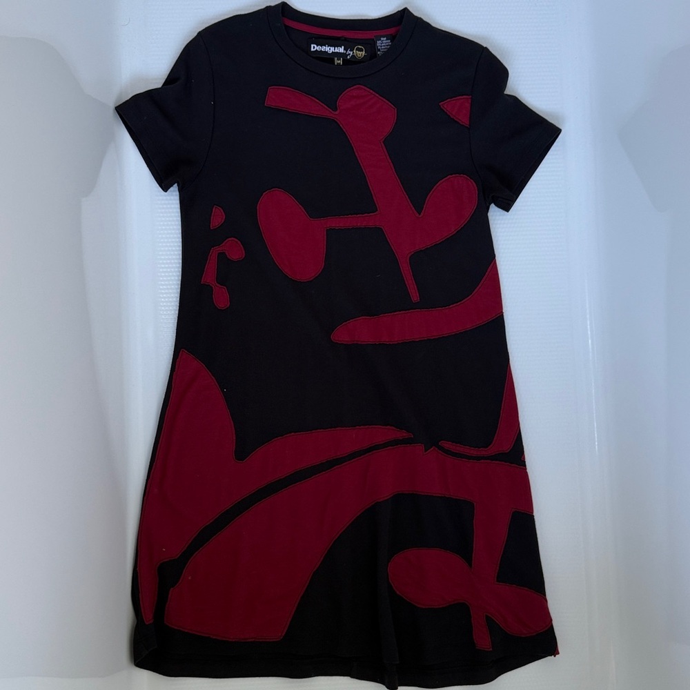 Desigual Black Dress with Red Abstract Appliqué Design